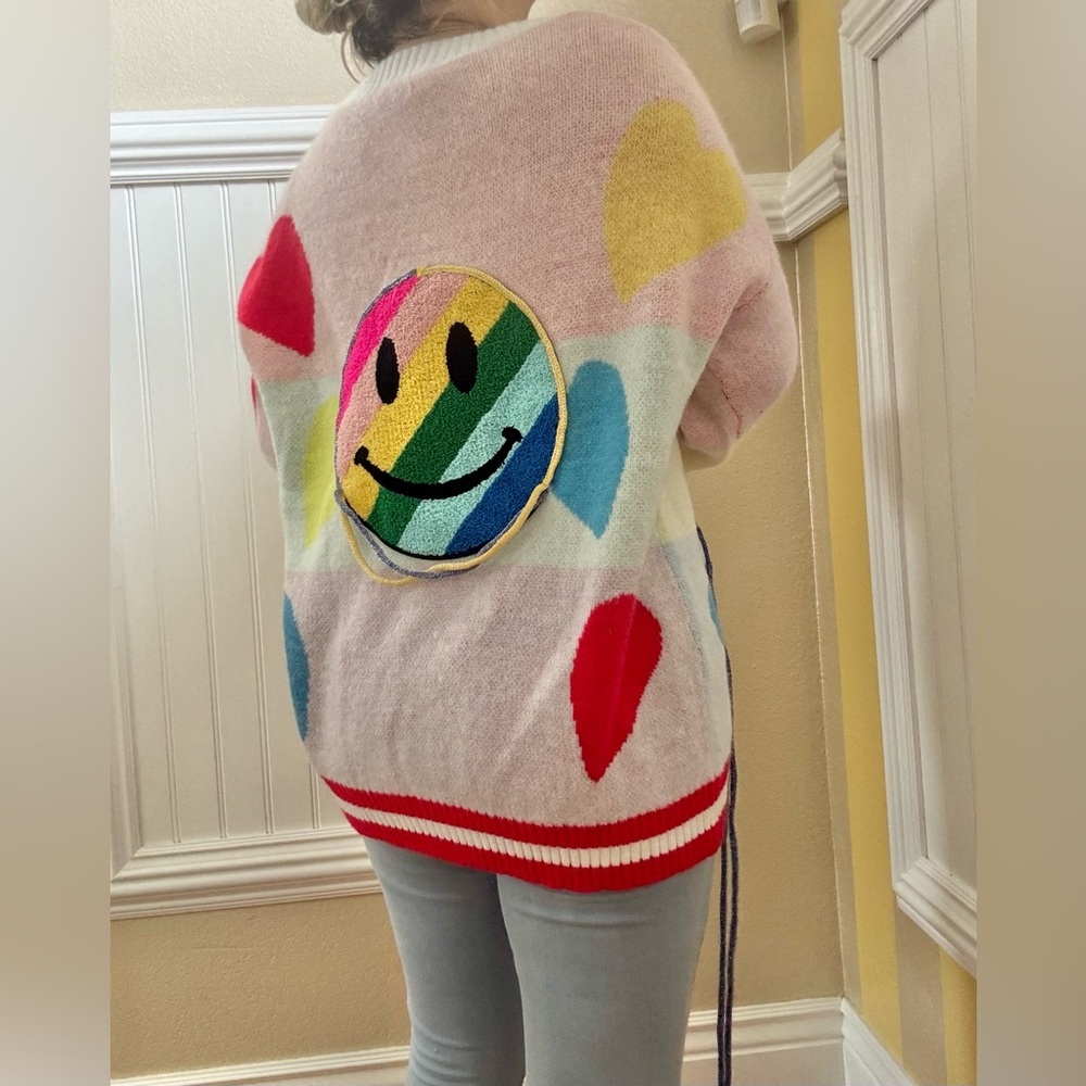 Colorful Smiley Face Cardigan Sweater - Picture 2 of 6